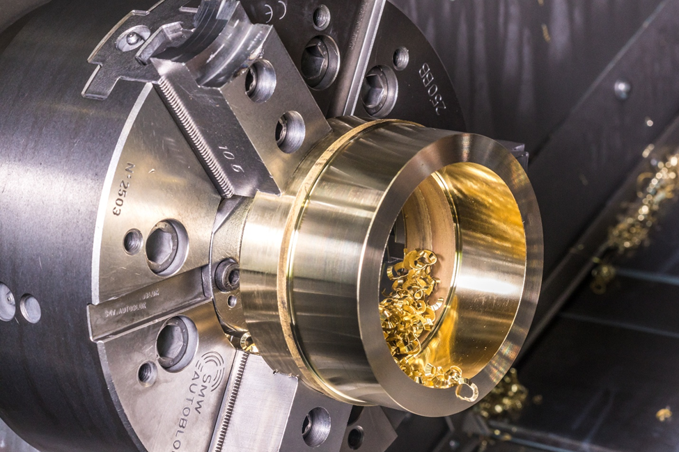 Freshly machined AMPCO® Aluminum Bronze bushing