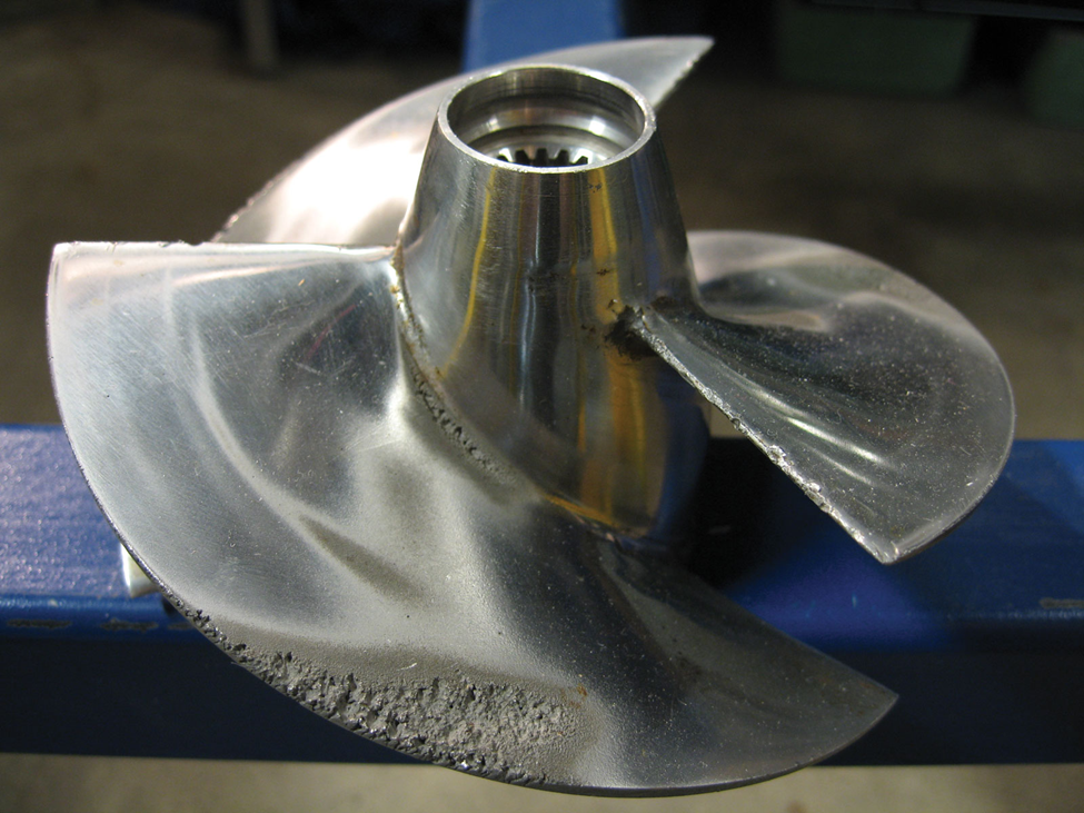 The effects of cavitation on a boat propeller made from standard materials